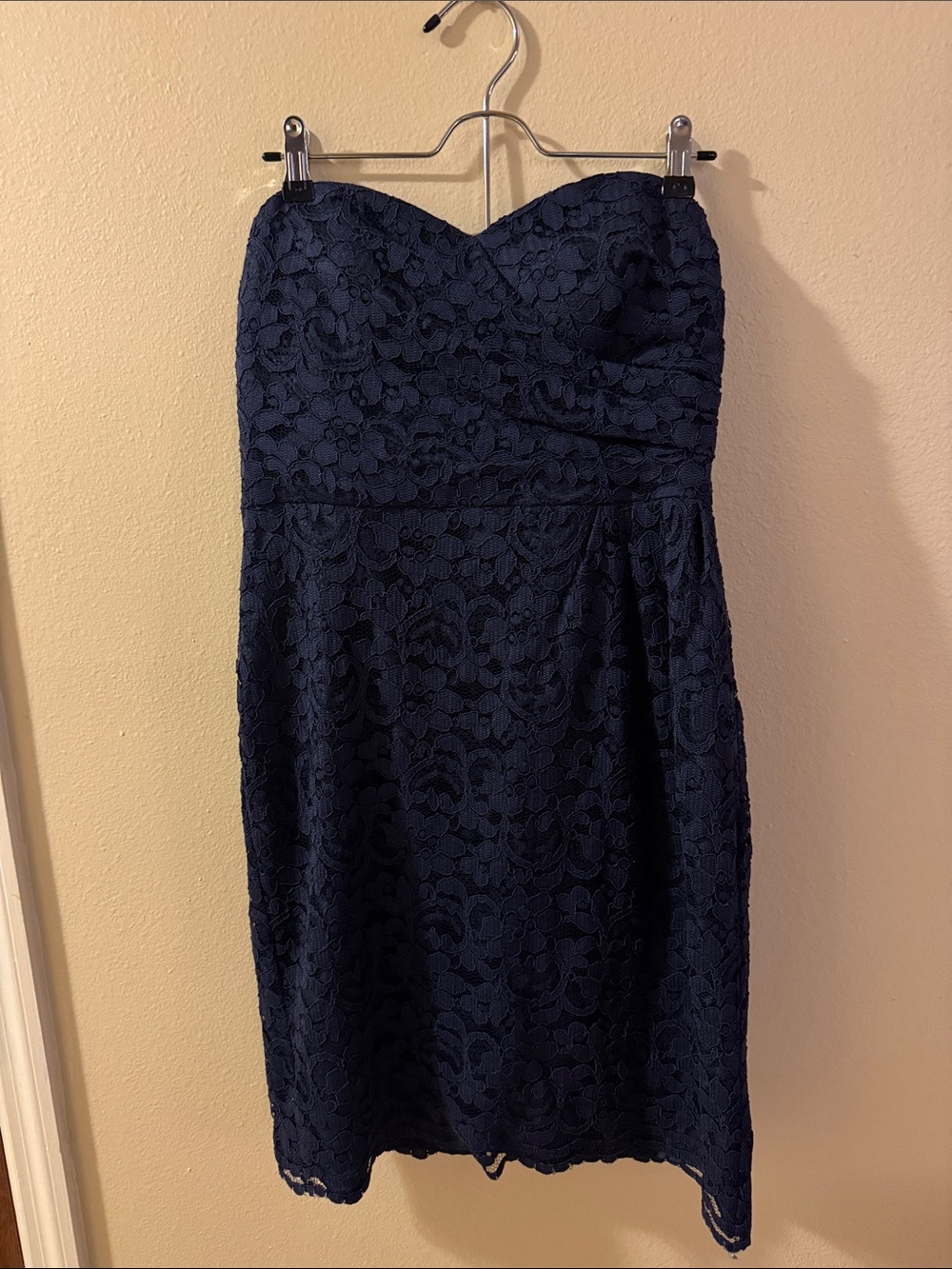 David's Bridal Navy Strapless Lace Cocktail Dress